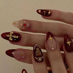 Burgundy Virgin Mary Press on Nails ✝️💅🏼